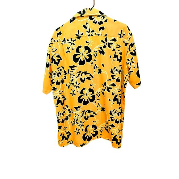 Vintage Kennington Hawaiian Shirt Mens L Yellow Black Floral Aloha 90s Surf Vibe - Picture 2 of 8